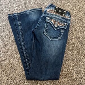 Miss Me Dark Blue Boot Cut Jeans with Sequin Accents